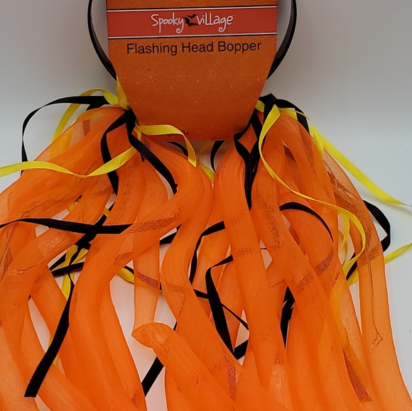 Set Of 2 Halloween Flashing Head Boppers Spooky Village New Orange Black Yellow - Picture 3 of 6